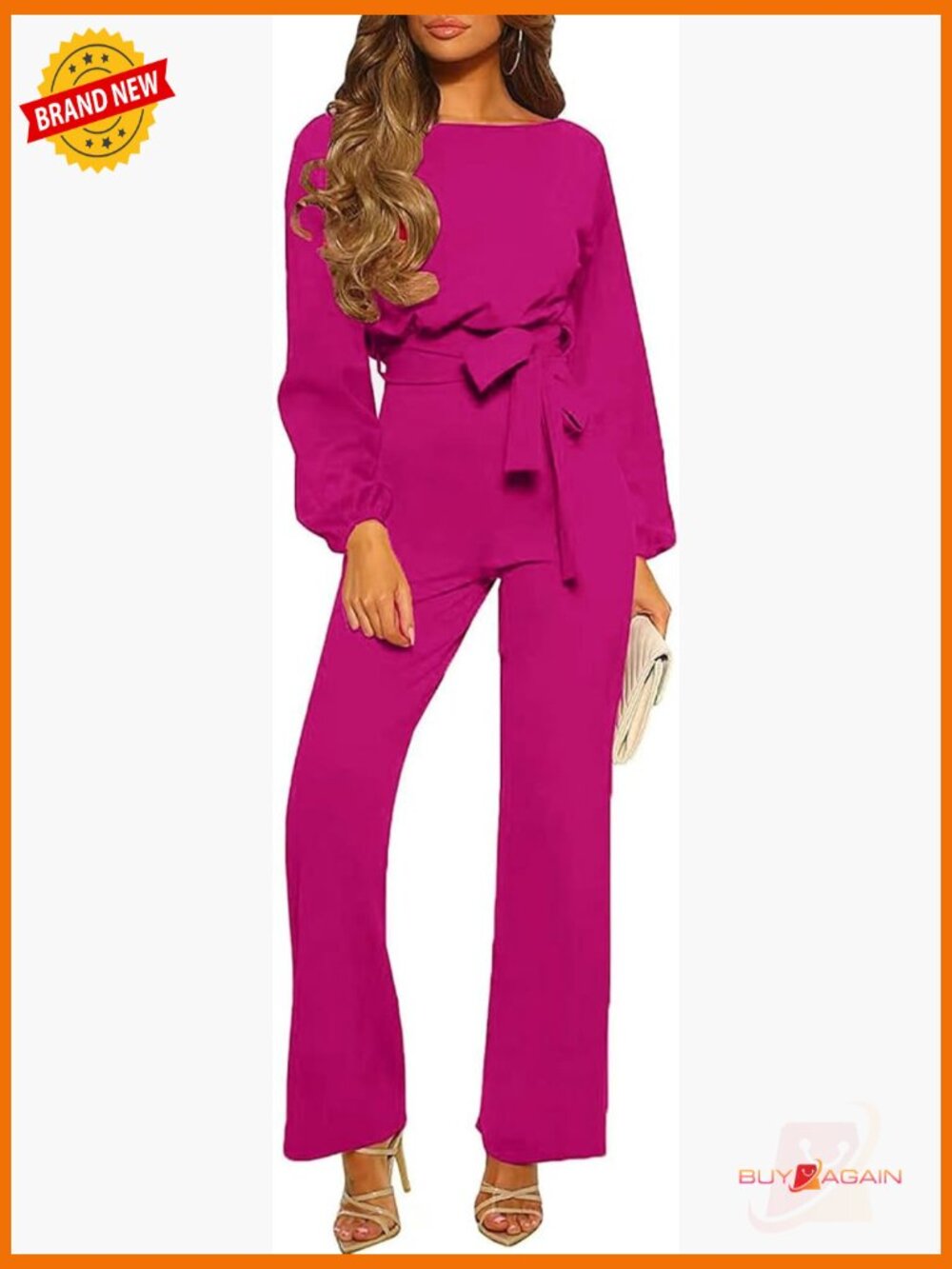 Long Sleeve Wide Leg Jumpsuit with Belt & Pockets Dressy Business Casual
